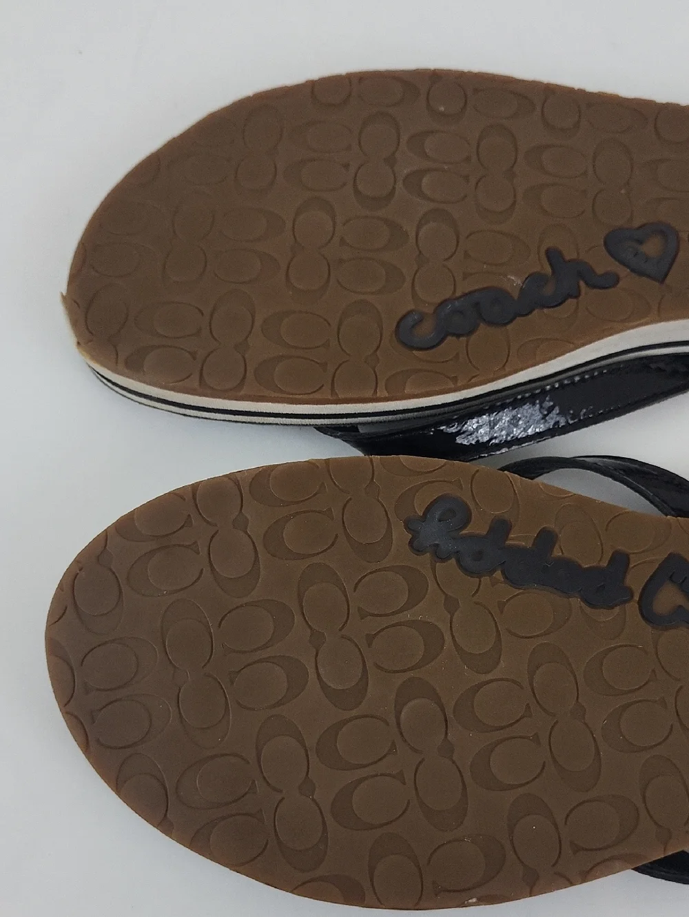 Coach Poppy Wilma Black Patent Leather Thong Flip Flops Size 11 B